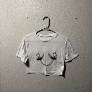 White Graphic Crop Top
